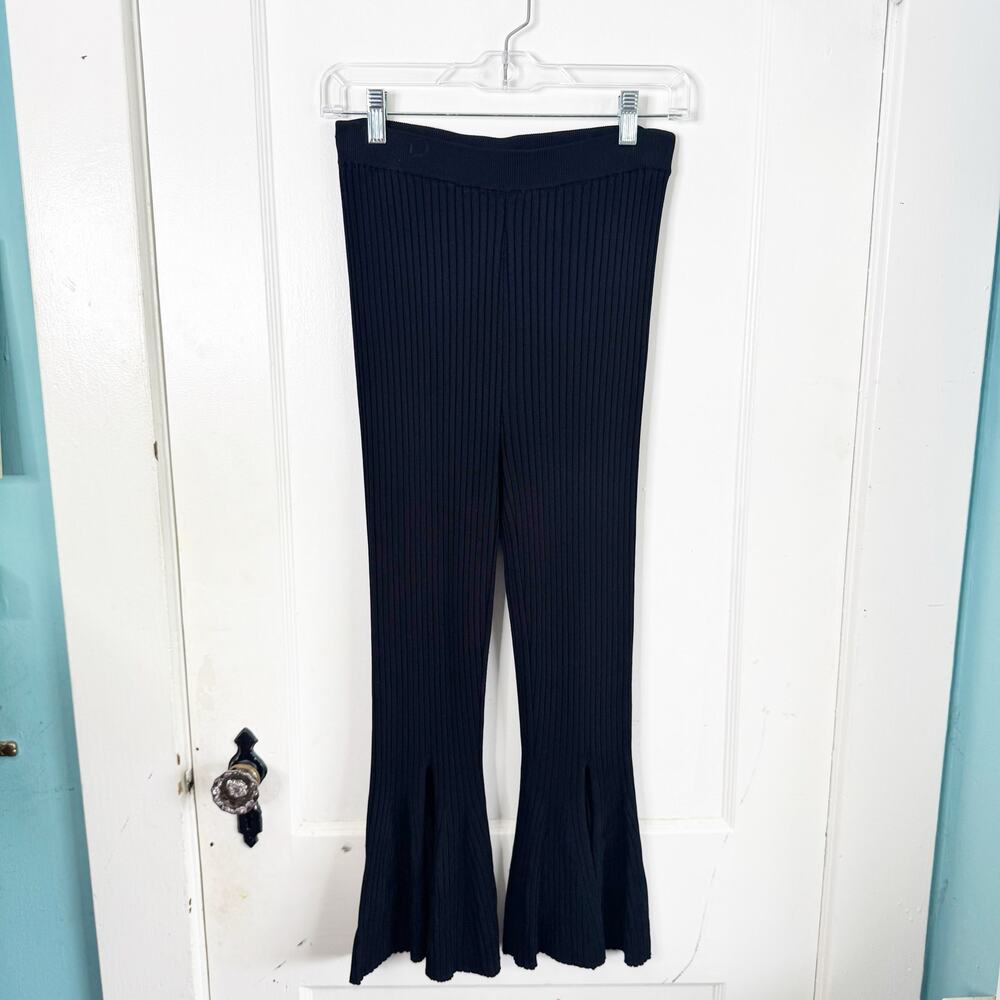 BCBGMaxAzria Black Cropped Ribbed Knit Split Hem Pull On Pants Leggings Size S